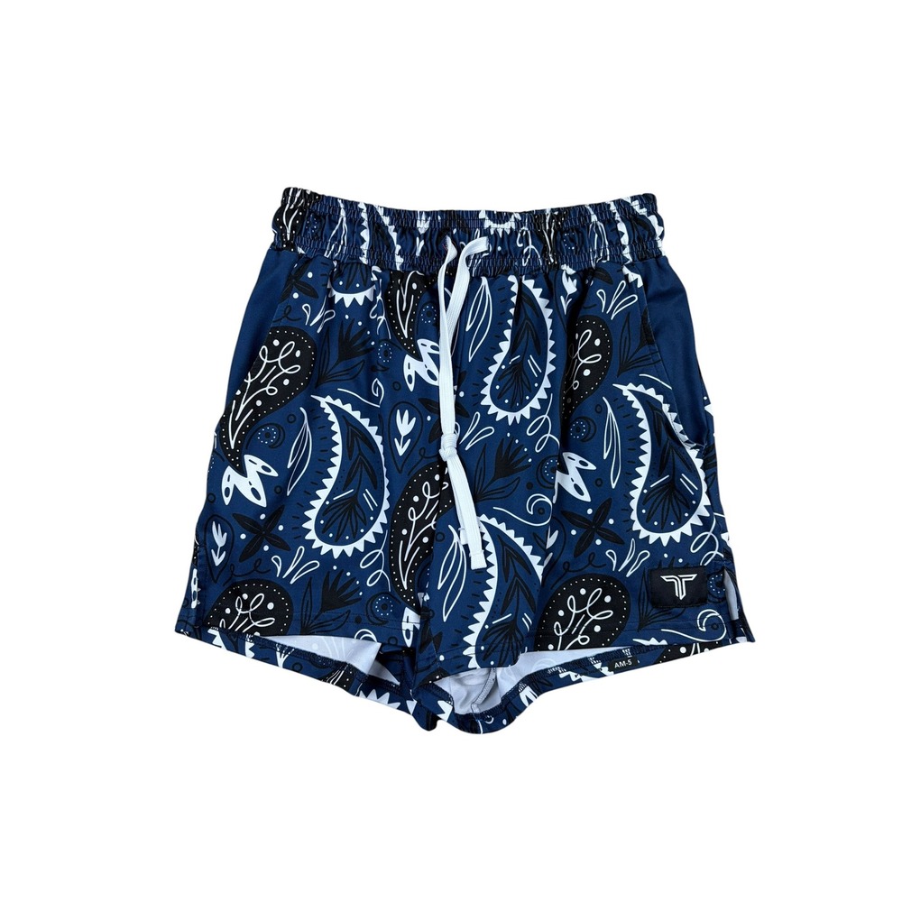 Takedown MMA fight Mens Navy Blue Paisley Athletic Training Shorts  M Drawstring